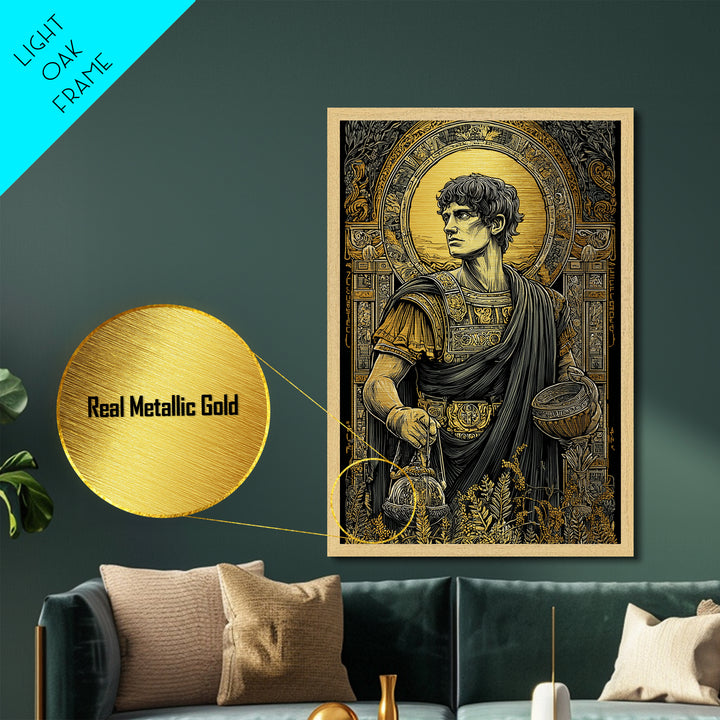 Imperial Roman Metallic Gold Metal Print, Regal Warrior Wall Art, Historical Luxury Decor, Ancient Hero Artwork, Real Wood Frame