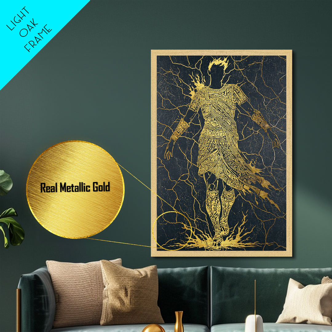 Mythology Inspired Metallic Gold Metal Print, Roman Emperor Wall Art, Historical Home Decor, Ancient Regal Artwork, Real Wood Frame