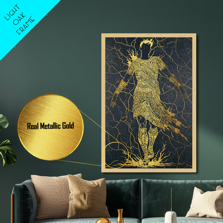 Mythology Inspired Metallic Gold Metal Print, Roman Emperor Wall Art, Historical Home Decor, Ancient Regal Artwork, Real Wood Frame