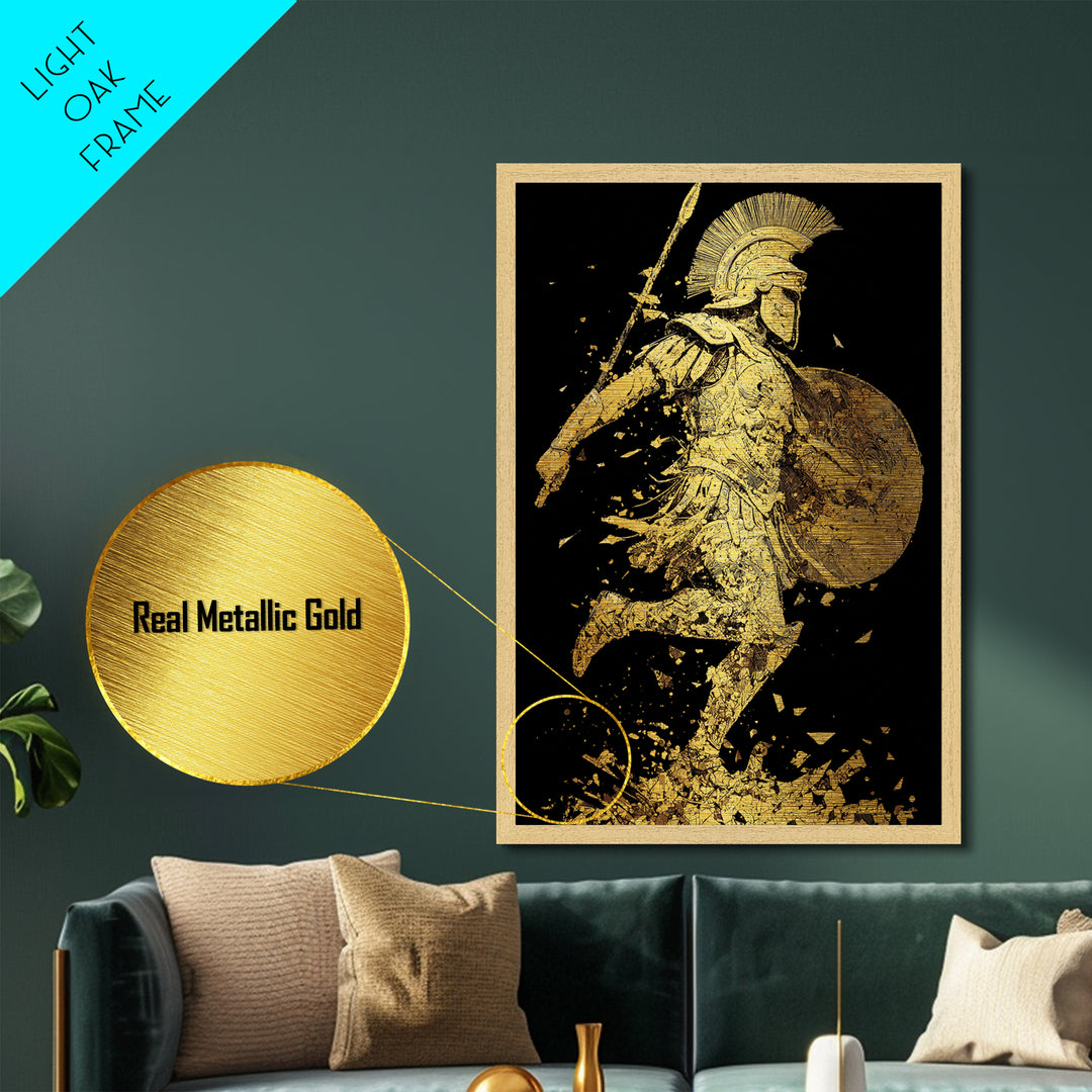 Shattered Roman Soldier, Metallic Gold Metal Print, Mythology Inspired Warrior Wall Art, Real Wood Framed Print