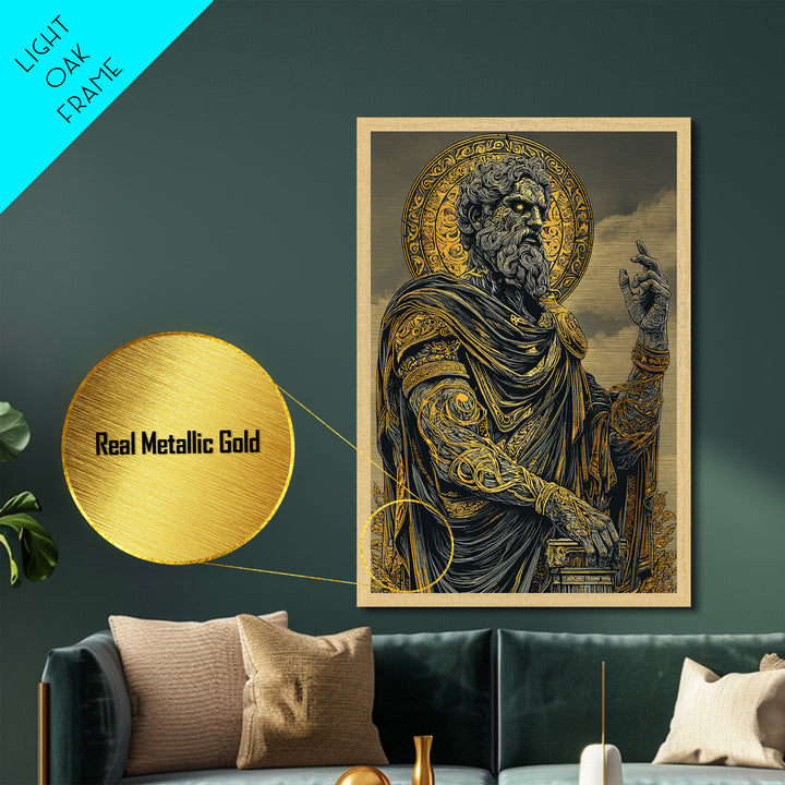 Olympian Deity Metallic Gold Art, Ancient Mythology Wall Print, Power And Strength Decor, Luxury Metal Artwork, Real Wood Frame