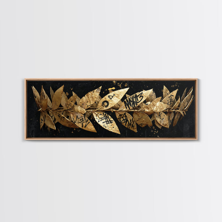 Laurel Wreath Crown, Ancient Greek Symbol Of Victory Decorative Wall Artwork, Gold Canvas Print, Real Wood Frame Decor