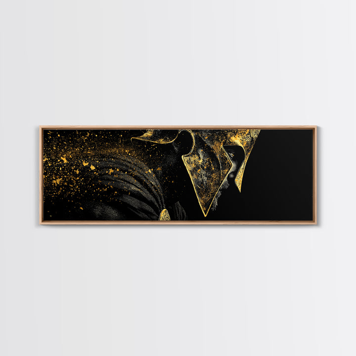 Spartan Helmet Side View, Mythological Greek Warrior Armor Decorative Wall Artwork, Gold Canvas Print, Real Wood Frame Art