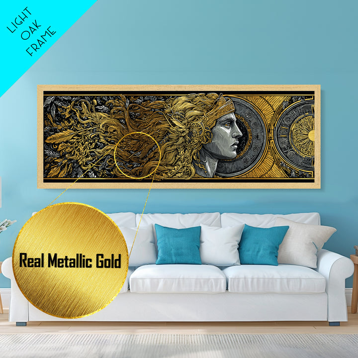 Temple Of Olympus Illustration, Ancient Greek Architecture Metallic Gold Metal Print, Mythology Wall Art, Real Wood Frame