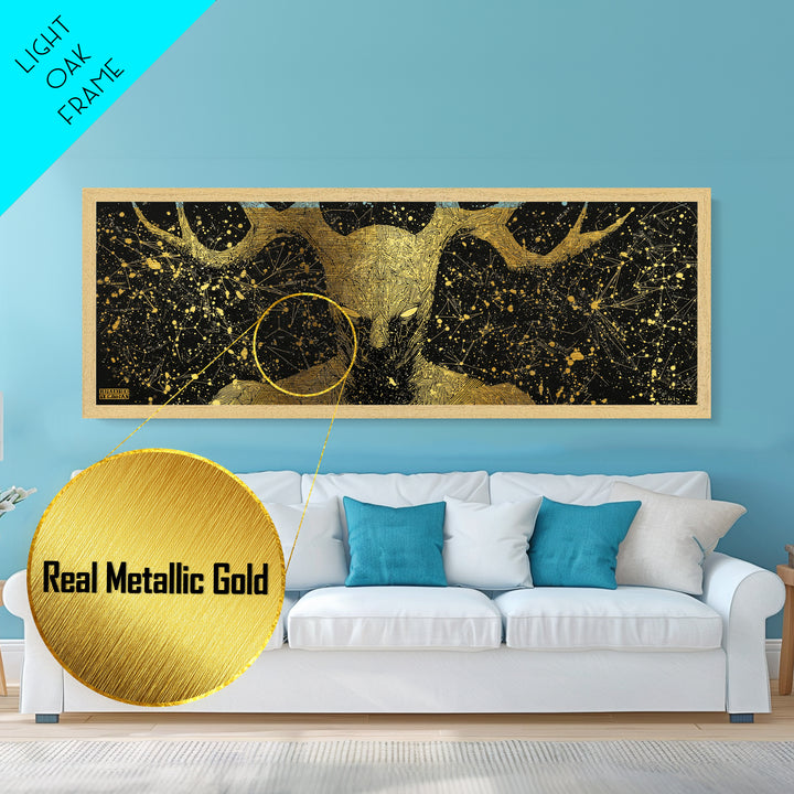 Crius Titan Of Constellations, Mythology Illustration Metallic Gold Metal Print, Greek Titan Wall Art, Real Wood Frame