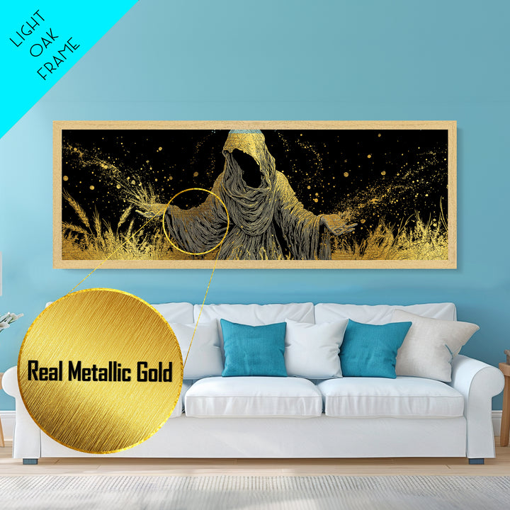 Demeter Goddess Of Harvest, Ancient Greek Mythology Metallic Gold Metal Print, Nature Goddess Wall Art, Real Wood Frame