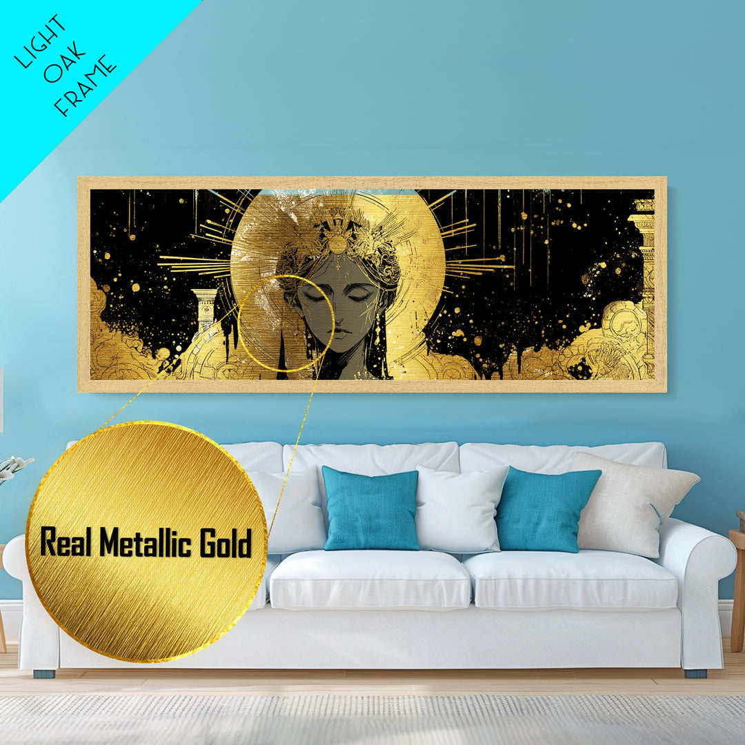 Hera Divine Metallic Gold Metal Print, Greek Goddess Wall Art, Mythological Woman Portrait, Real Wood Frame, Elegant Home Decor