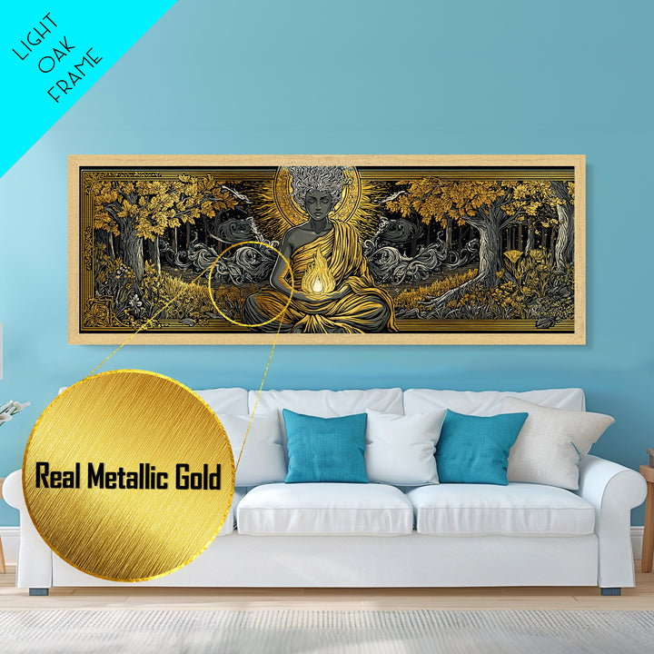 Hestia Metallic Gold Metal Print, Greek Goddess Of Hearth And Fire, Mythology Wall Art, Real Wood Frame, Unique Luxury Home Decor