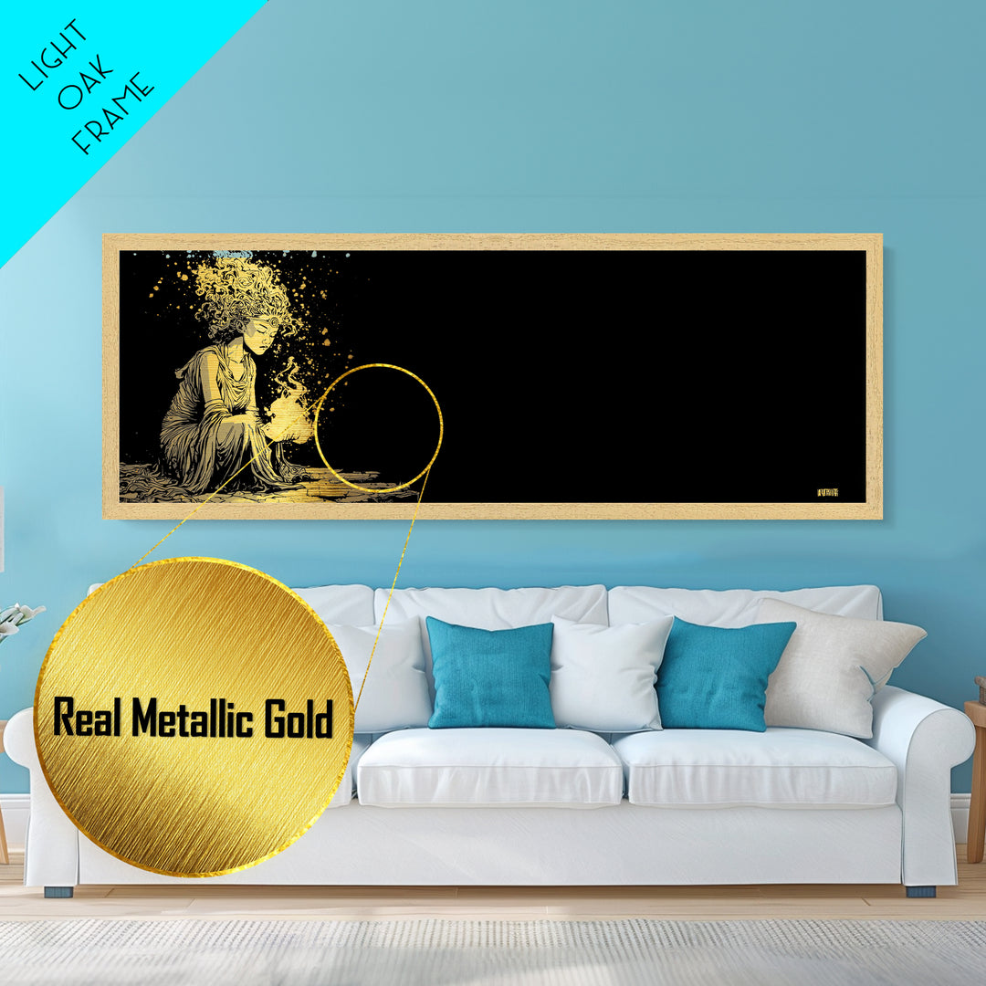Hestia Goddess Metallic Gold Art, Mythological Woman Wall Print, Greek Deity Of Home And Flame, Real Wood Frame, Collectible Decor
