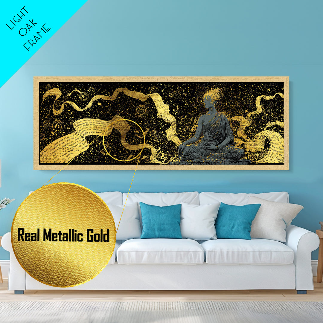 Mnemosyne Goddess Metallic Gold Metal Print, Greek Mythology Wall Art, Muse Mother Illustration, Real Wood Frame, Elegant Statement Decor