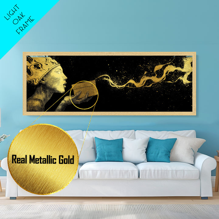 Pandora’s Gift Metallic Gold Metal Print, Mythology Wall Art, Real Wood Framed Print, Luxury Goddess Artwork, Home Decor