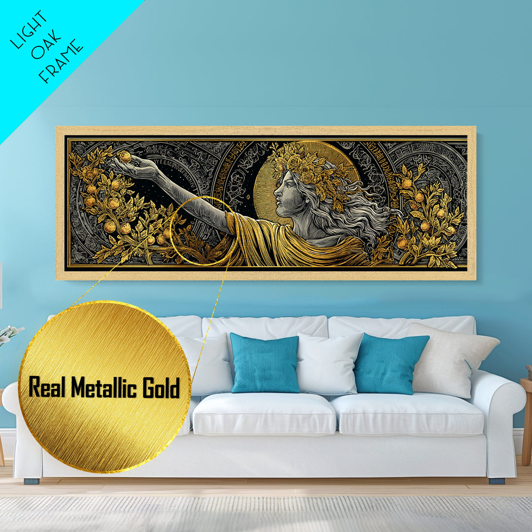 Persephone Crown Metallic Gold Metal Print, Mythology Goddess Wall Art, Real Wood Frame, Luxury Decorative Artwork