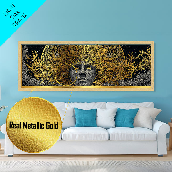 Prometheus God Metallic Gold Art, Mythology Inspired Wall Print, Real Wood Frame Metal Print, Regal Decor Statement Piece
