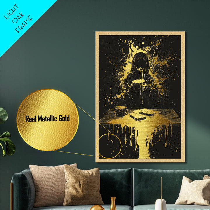 Hungry Ghost Metallic Gold Art, Gothic Horror Metal Art, Haunted Spooky Season Wall Décor Framed in Real Wood