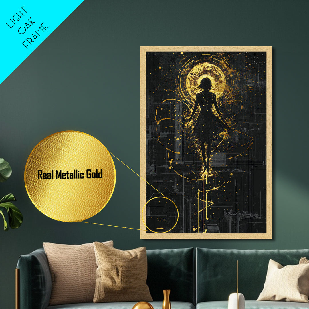Witchy Spirit Ascension Metallic Gold Art, Haunted Halloween Spooky Season Metal Art, Ethereal Gothic Print in Real Wood Frame