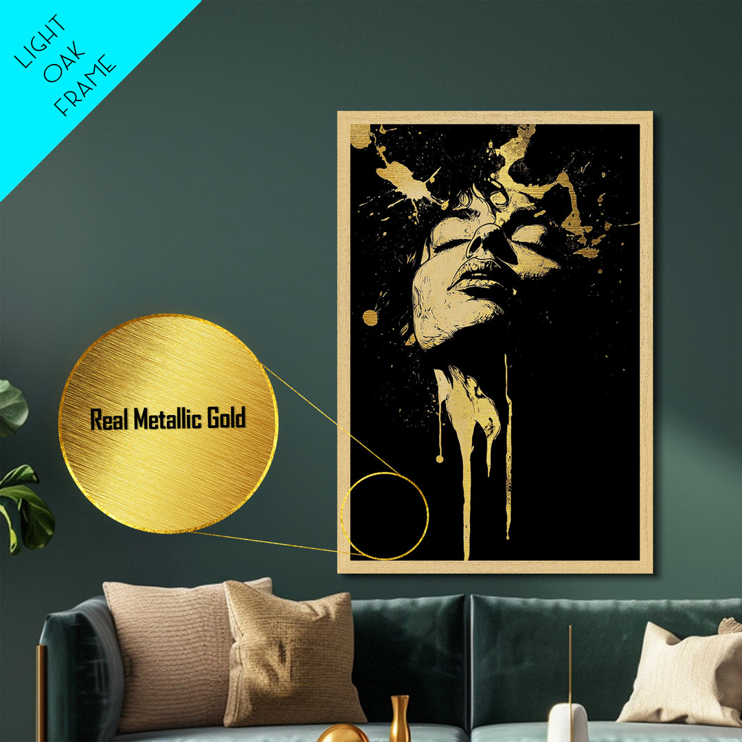 Ethereal Spirit Metallic Gold Art, Haunted Spooky Season Wall Print, Creepy Metal Art with Natural Wood Frame