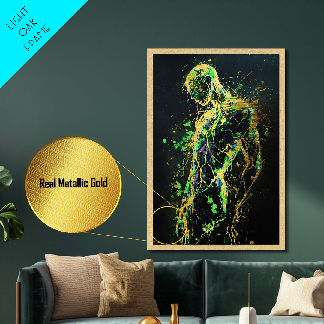 Haunted Silhouette Metallic Gold Art, Gothic Metal Art Wall Décor with Real Wood Frame, Spooky Halloween Home Accent