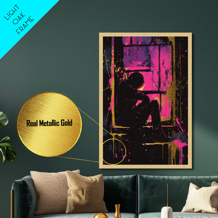 Haunted Window Silhouette, Spooky Season Metallic Gold Art, Vibrant Gothic Metal Art In Wooden Frame For Halloween Décor