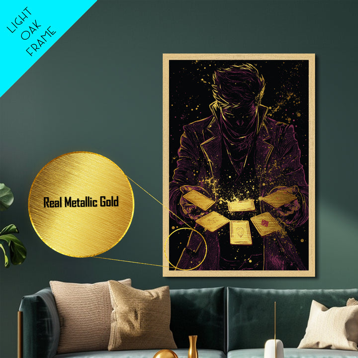 Occult Tarot Reader Metallic Gold Art Metal Art Halloween Wall Decor Spooky Witchy Divination Framed In Real Wood Painting