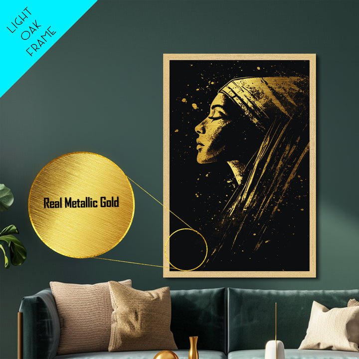Gothic Skull Inspired Metallic Gold Art Metal Art | Dark Spooky Season Decor Framed in Authentic Wood for Haunted Halloween Vibes