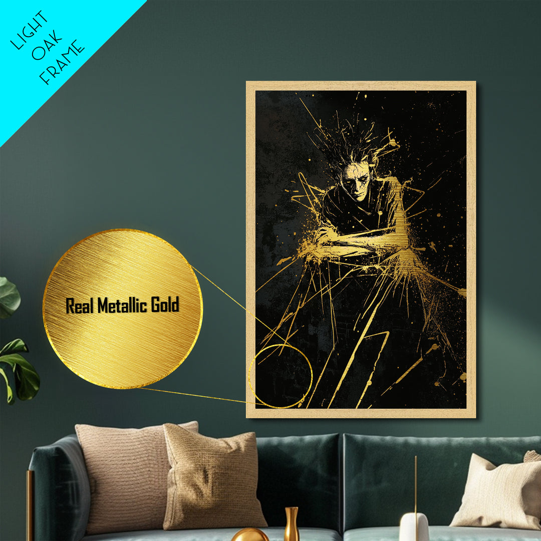 Witchy Gothic Profile Metallic Gold Art Metal Art | Spooky Season Halloween Wall Print in Authentic Real Wood Frame Haunted Aesthetic