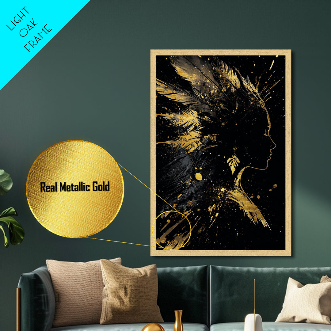 Haunted Path with Witch and Bats Metallic Gold Art | Gothic Halloween Metal Art in Real Wood Frame for Spooky and Haunted Wall Decor
