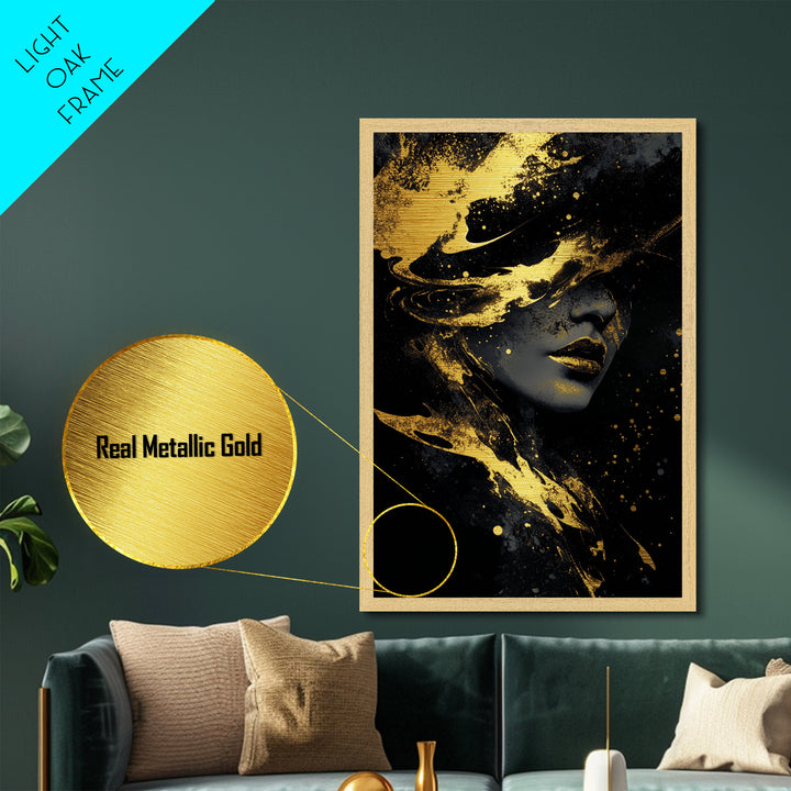 Witch Silhouette Metallic Gold Art, Haunted Gothic Metal Art Wall Hanging, Spooky Season Print in Handcrafted Wood Frame