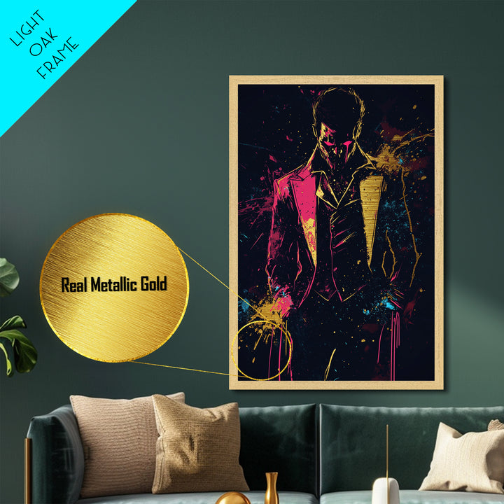 Metallic Gold Art Gothic Gentleman Wall Decor | Spooky Halloween Metal Art with Real Wood Frame | Dark Elegant Haunted Home Accent