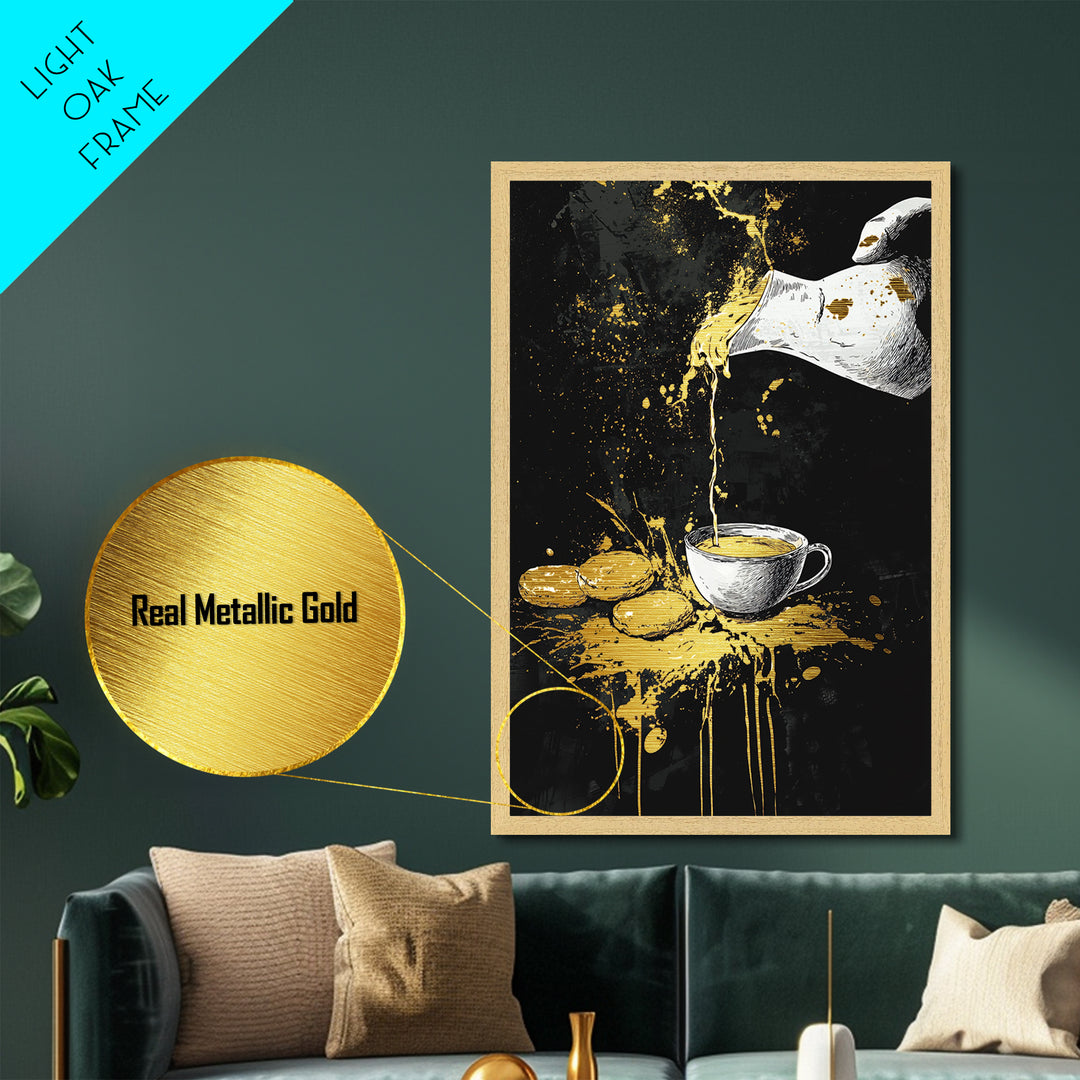 Witch’s Tea Metallic Gold Art Metal Art Gothic Halloween Print with Real Wood Frame Creepy Kitchen or Spooky Dining Room Decor