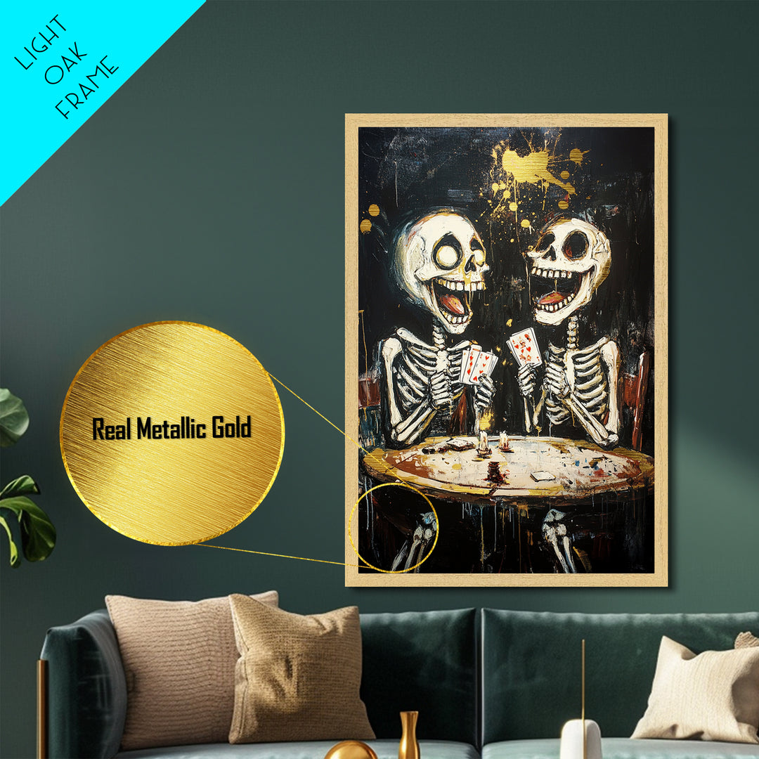 Dark Librarian Metallic Gold Art Metal Art, Creepy Halloween Painting with Real Wood Frame for Haunted Gothic Home