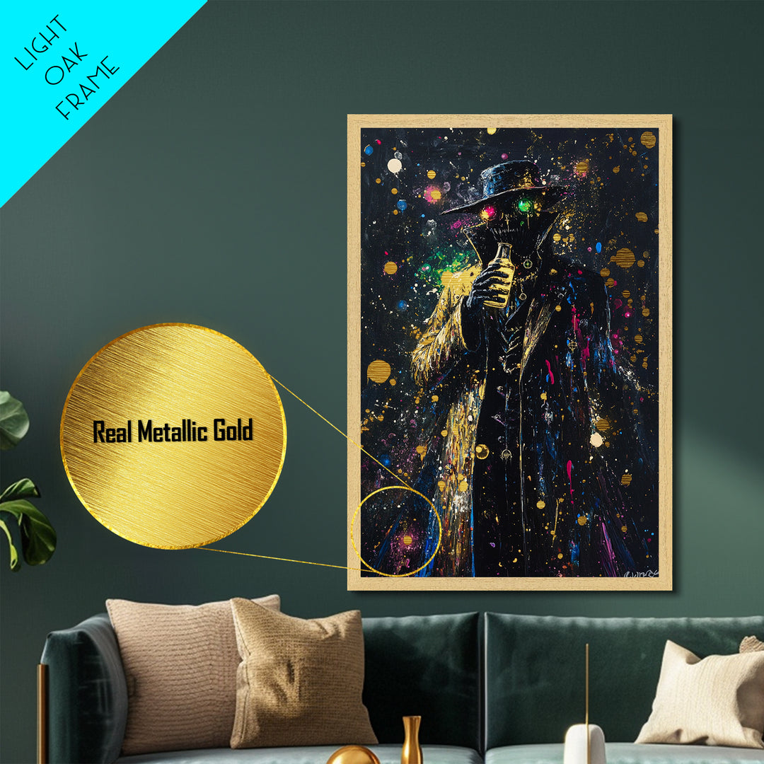 Spooky Alchemist Halloween Metallic Gold Art | Creepy Horror Metal Art Potion Artwork | Framed In Real Wood For Haunted Vibes