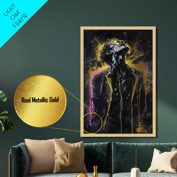 Creepy Horror Portrait Metallic Gold Art, Spooky Season Metal Art on Real Wood Frame, Haunted Gothic Halloween Wall Art