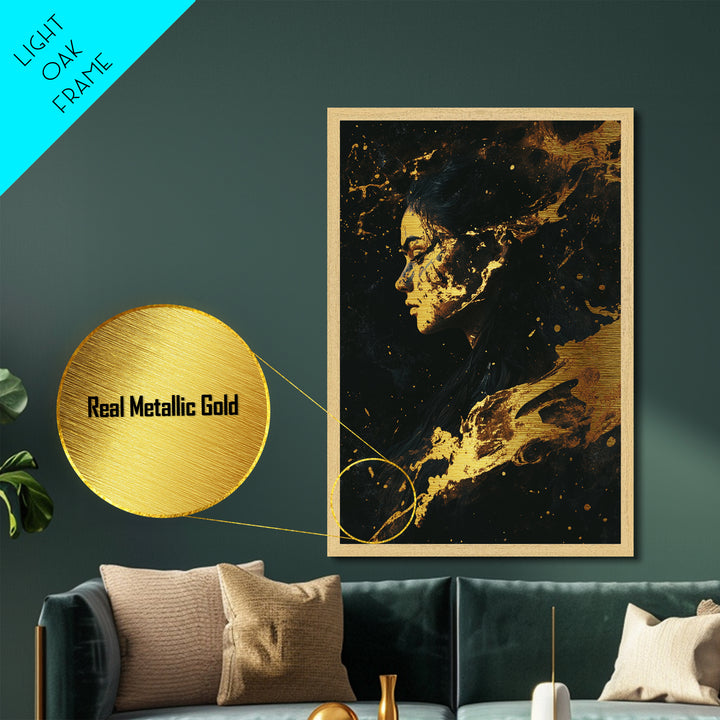 Witchy Woman Portrait Metal Art, Spooky Season Metallic Gold Art in Real Wood Frame, Halloween Haunted Wall Decor Accent