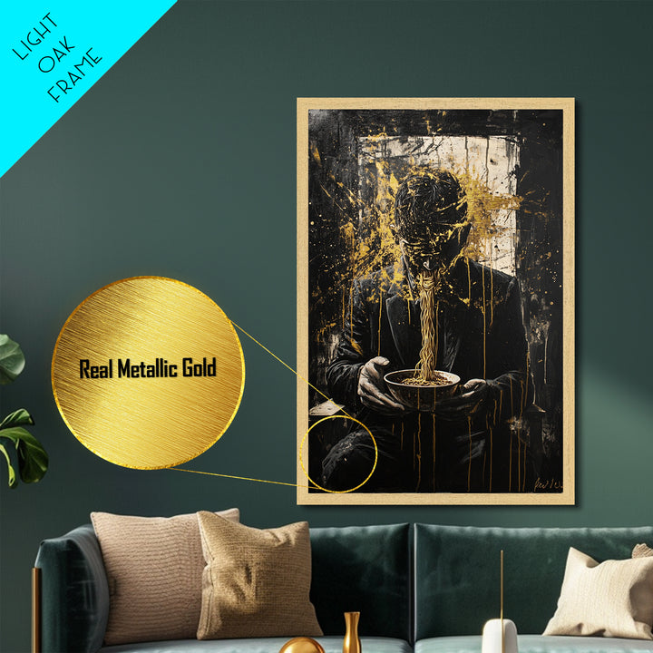 Haunted Spirit Explosion Metallic Gold Art, Creepy Horror Season Metal Art on Black Canvas with Real Wood Frame for Halloween