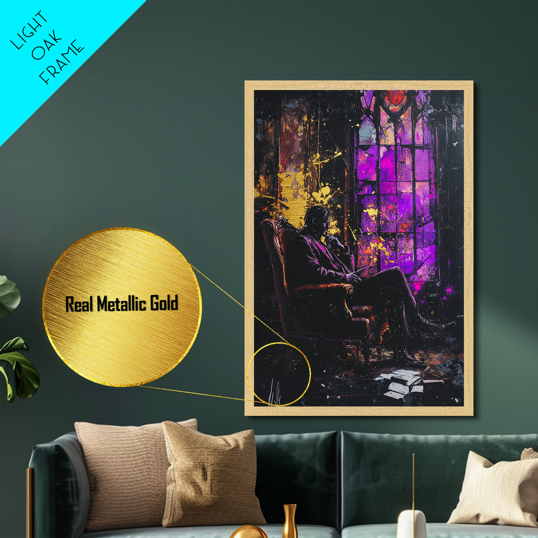 Gothic Vampire Study Metallic Gold Art, Haunted Horror Portrait Metal Art, Halloween Wall Decor with Real Wood Frame