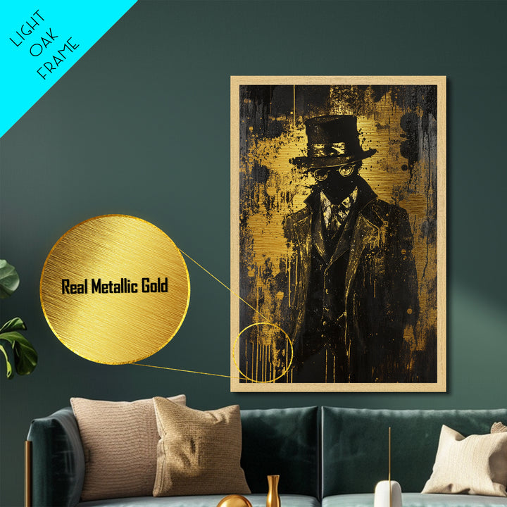 Victorian Gentleman Silhouette | Haunted Gothic Metallic Gold Art, Metal Art, Halloween Paranormal Decor with Real Wood Framing