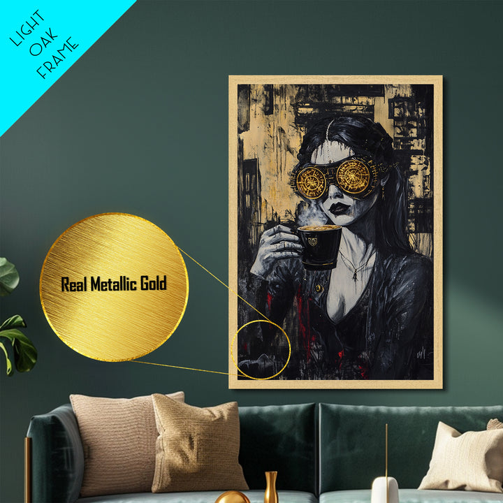 Steampunk Witch Metallic Gold Art, Spooky Gothic Metal Art Portrait, Halloween Wall Hanging with Real Wood Frame