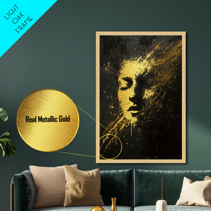 Haunted Golden Face Metallic Gold Art Metal Art Spooky Season Halloween Wall Hanging with natural wood frame