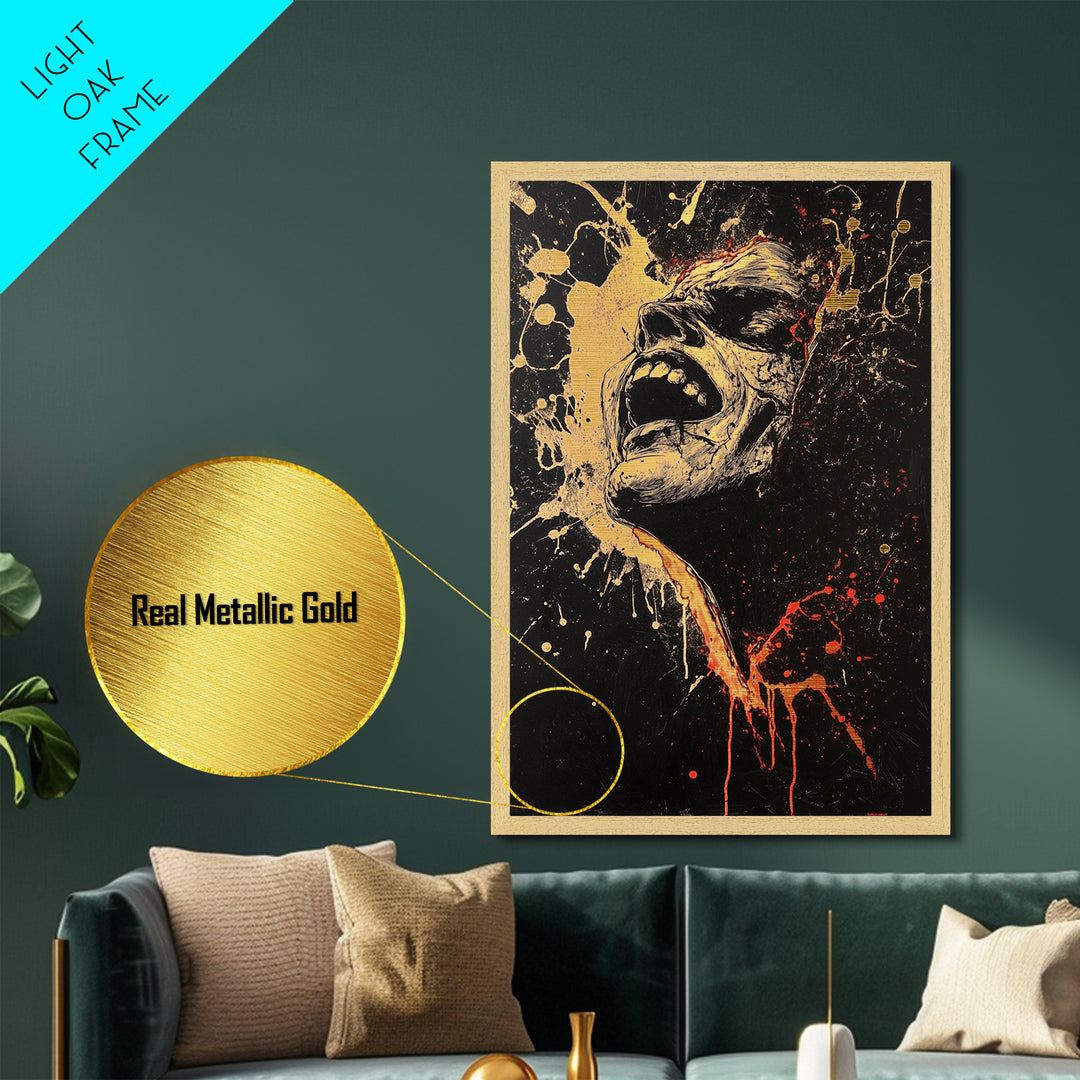 Haunted Scream Horror Wall Art | Metallic Gold Art & Metal Art | Gothic Halloween Decor, Real Wood Frame for Spooky Season