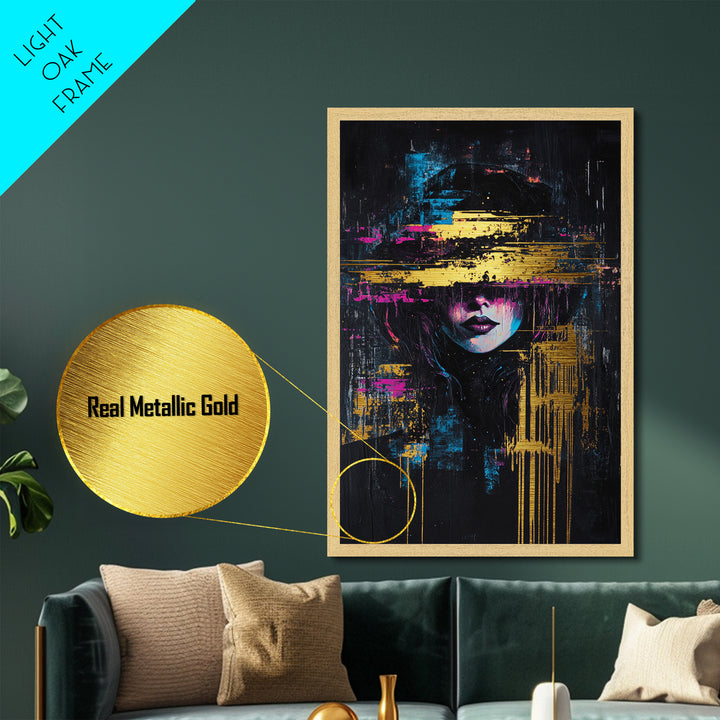 Cyberpunk Witch Portrait, Metallic Gold Art, Halloween Decor, Witchy Decor