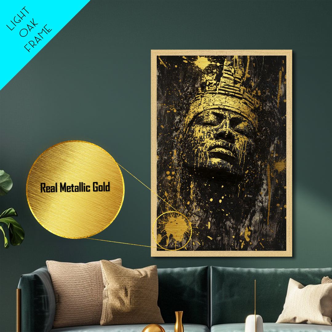 Ancient Haunted King Metallic Gold Art Metal Art Gothic Halloween Spooky Wall Decor with sturdy natural wood framing