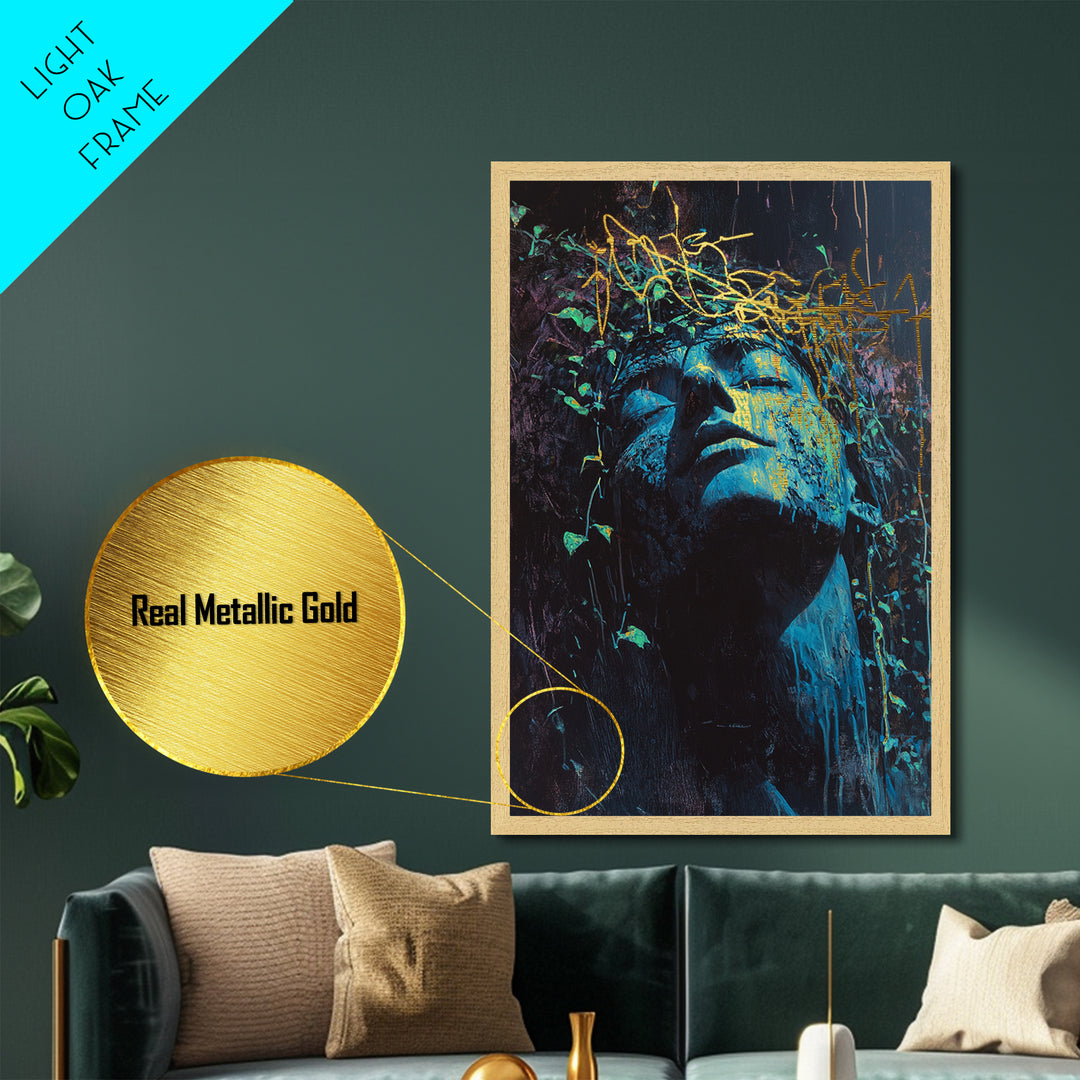 Haunted Statue Metallic Gold Art Metal Art Gothic Horror Bust Artwork With Real Wood Frame Spooky Season Halloween Decor