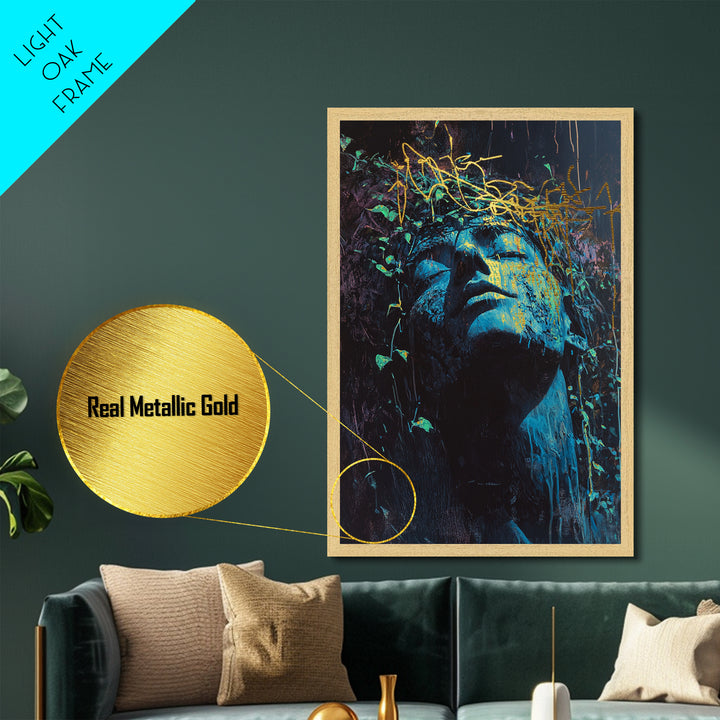 Haunted Statue Metallic Gold Art Metal Art Gothic Horror Bust Artwork With Real Wood Frame Spooky Season Halloween Decor