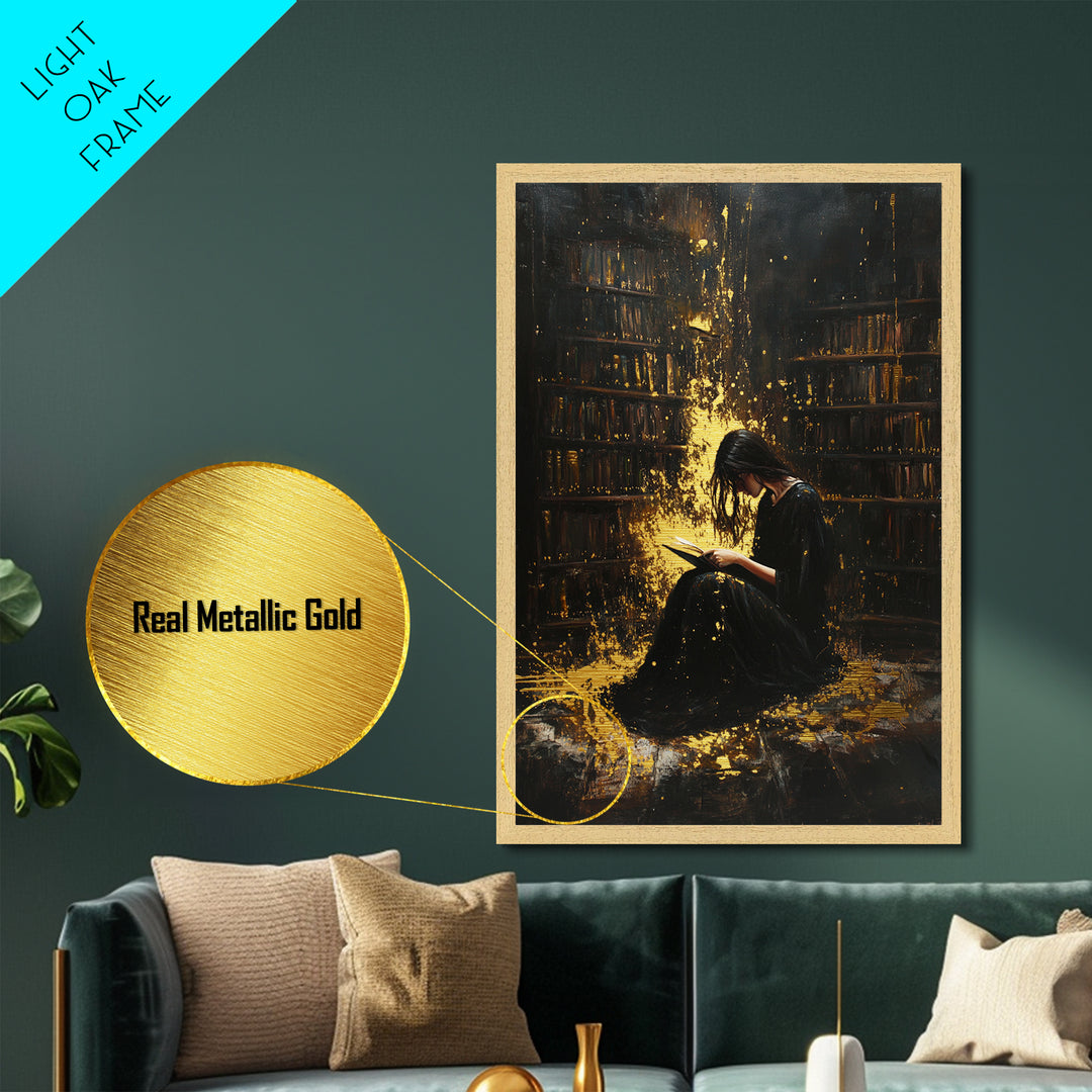Abstract Gothic Face Metallic Gold Art, Creepy Horror Metal Art Portrait, Haunted Halloween Wall Artwork with Natural Wood Frame
