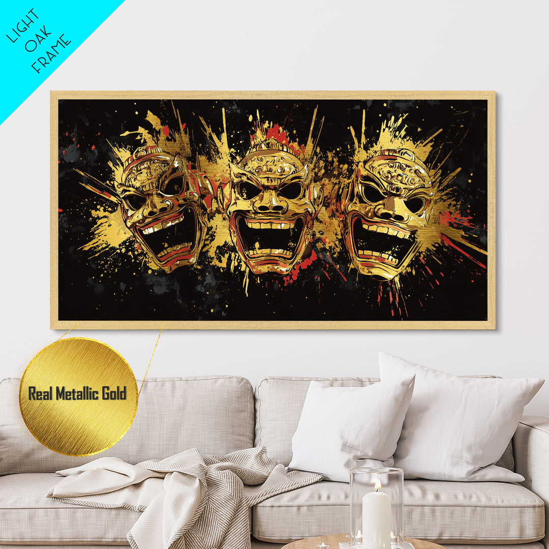 Skull Metallic Gold Metal Print, Gothic Splatter Art On Metal, Real Wood Frame Wall Décor, Macabre Dark Aesthetic Artwork