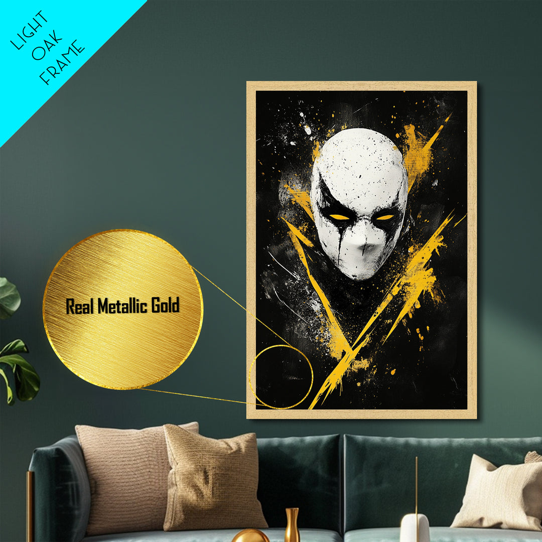 Bakongo Tribal Mask Metallic Gold Metal Print, African Ethnic Face Artwork, Spiritual Wall Hanging Decor, Real Wood Frame
