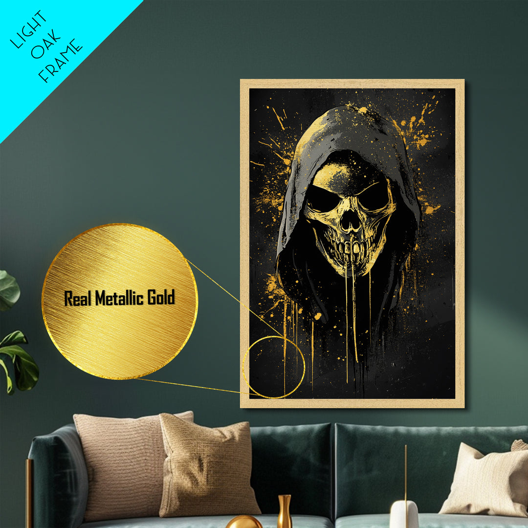 Camel Portrait Metallic Gold Metal Print, Animal Splatter Artwork, Desert Wildlife Wall Art, Real Wood Frame, Rustic Modern Decor