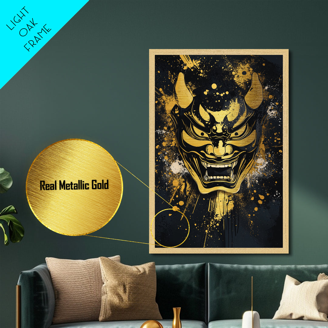 Deer Head Metallic Gold Metal Print, Splatter Wildlife Wall Art, Rustic Modern Decor, Real Wood Frame, Bold Nature Inspired Artwork