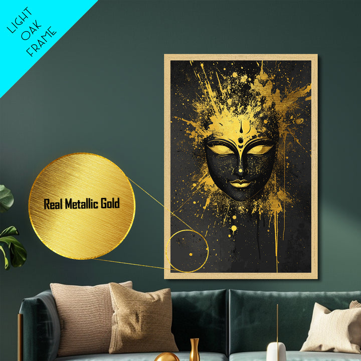 Goddess Face Metallic Gold Metal Print, Spiritual Wall Decor, Sacred Feminine Art, Real Wood Framed Modern Gold Artwork