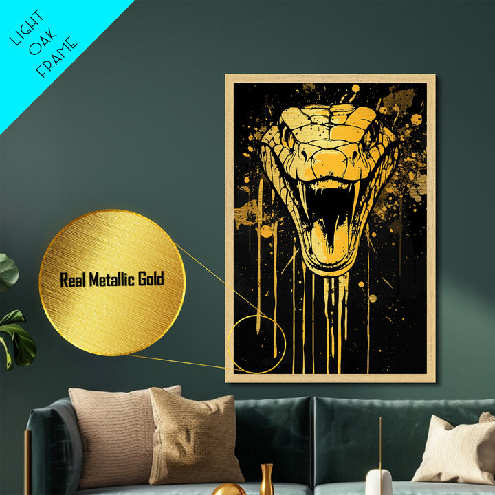Viper Snake Fang Artwork,Modern Animal Wall Decor,Real Wood Frame,Bold Serpent Art,Striking Statement Decor